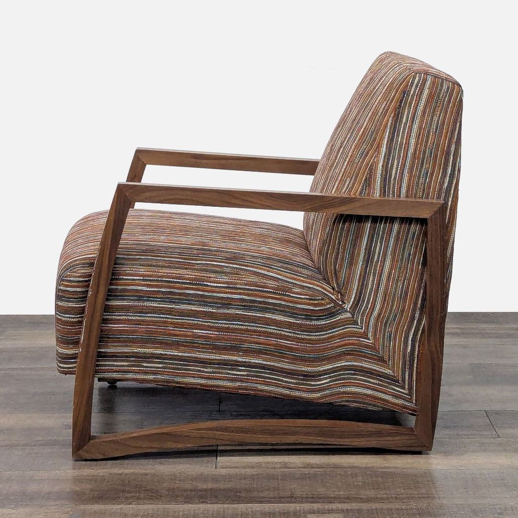 Textured striped Jonathan Louis lounge chair from side angle.