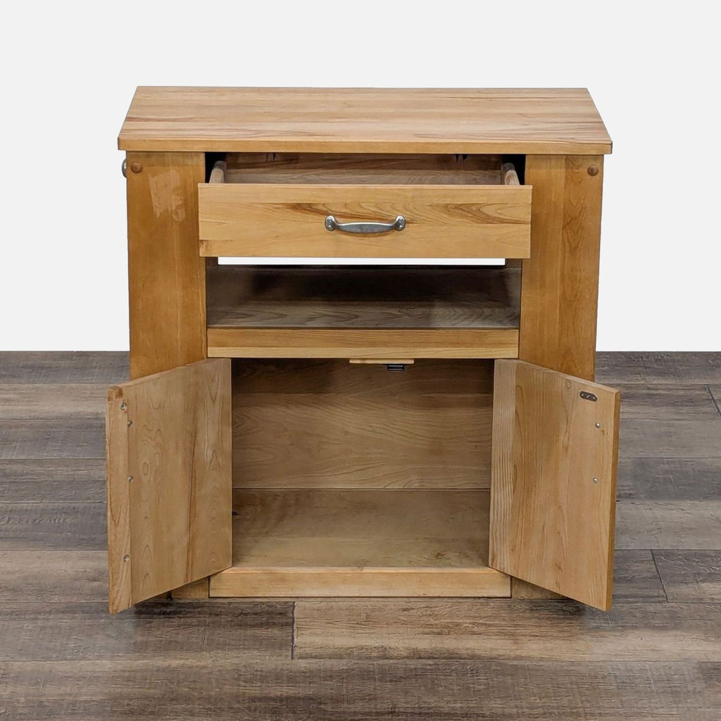 Open kitchen island showing drawer and cabinet space.