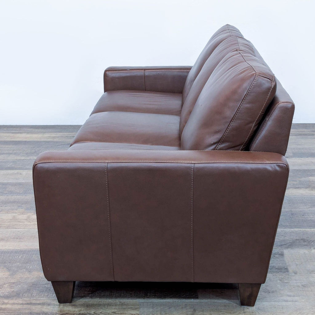 Living Spaces Hudson Modern Brown Leather 3-Seat Sofa