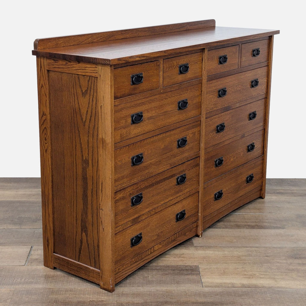Side view of oak dresser by Nordwins, featuring 12 drawers.