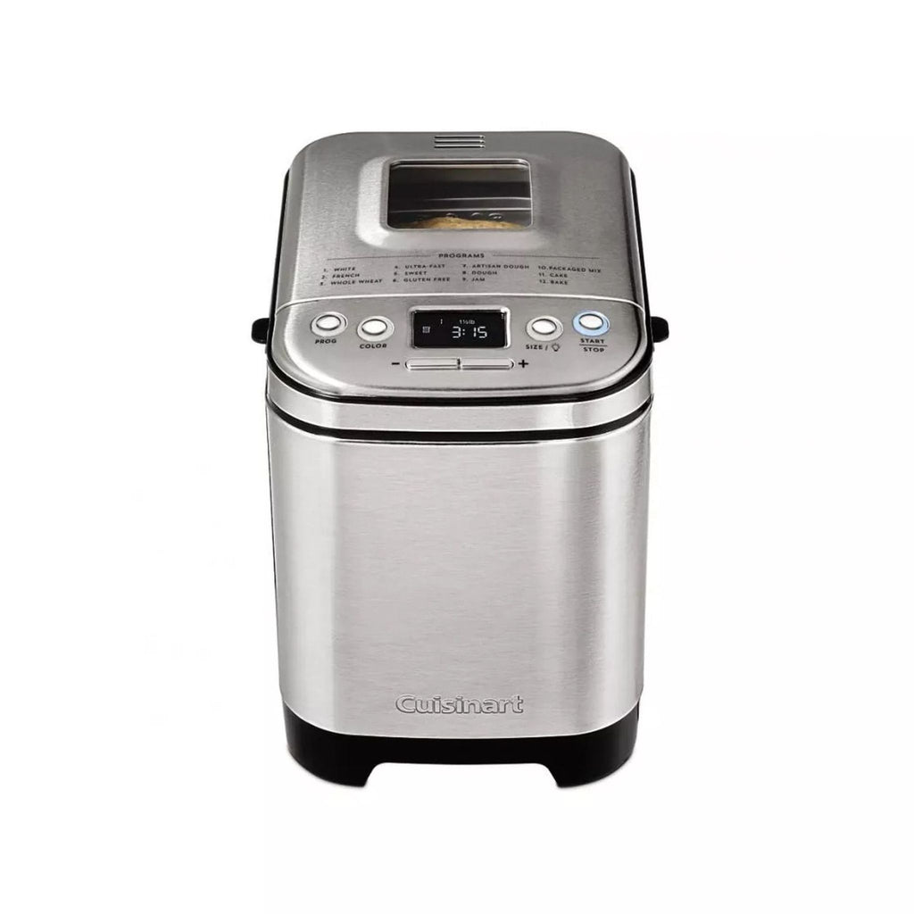 Cuisinart bread maker with LCD display and stainless steel finish.