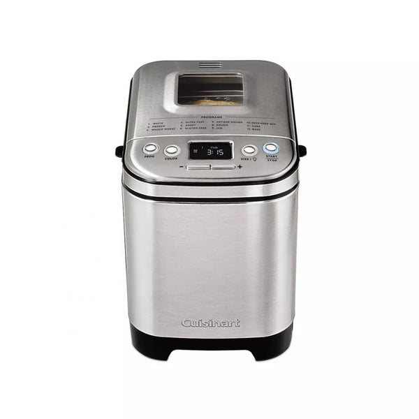 Cuisinart bread maker with LCD display and stainless steel finish.
