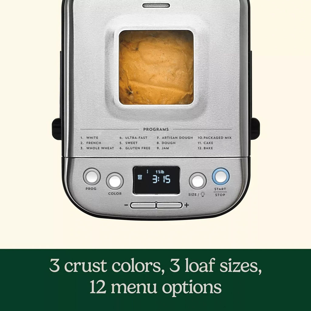 Top view of Cuisinart bread maker showing 12 program options.