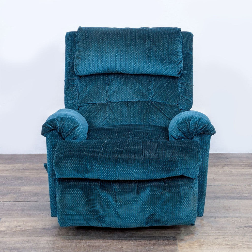 Plush blue swivel recliner from Reperch, perfect for lounging.