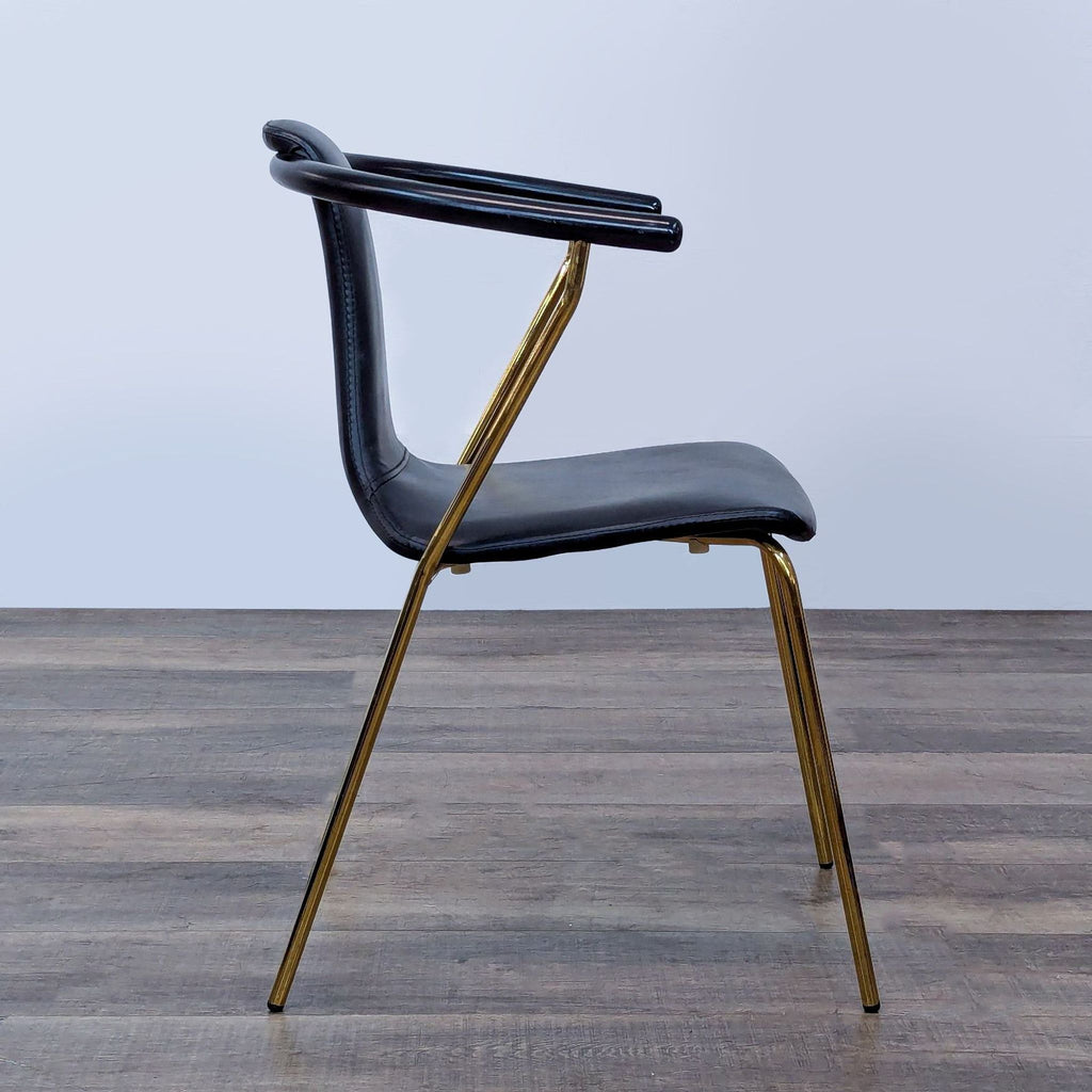 3. Reperch chair in black faux leather with gold frame, profile view, stylish armrests, for Other category.