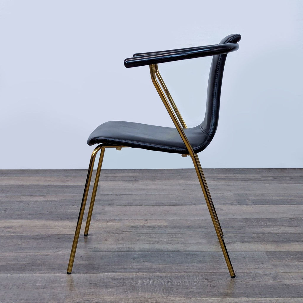 Sleek Black Modern Armchair with Gold Metal Frame