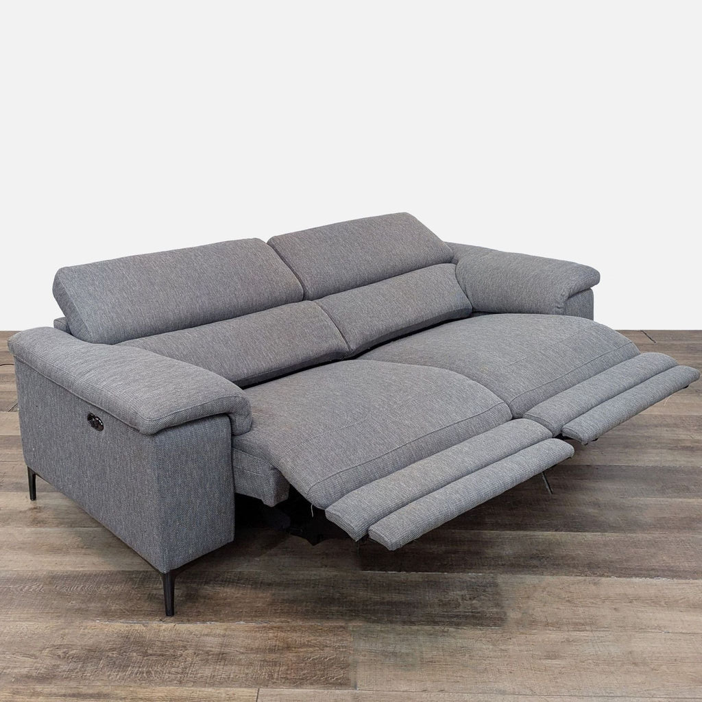 Side view of Talin loveseat; recliners extended, with USB ports visible.