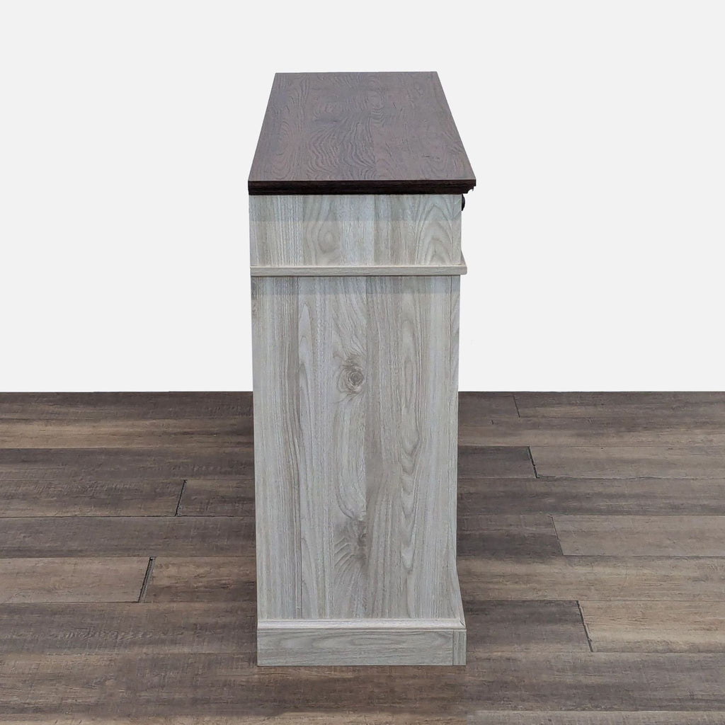 Plain side of Linsay Home dresser highlighting wood veneer finish.