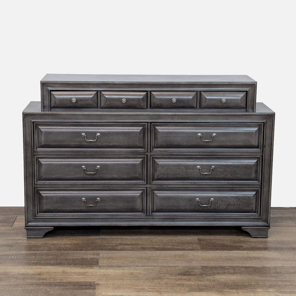 Solid wood dresser with multiple drawers, featuring English dovetail construction and metal glides.