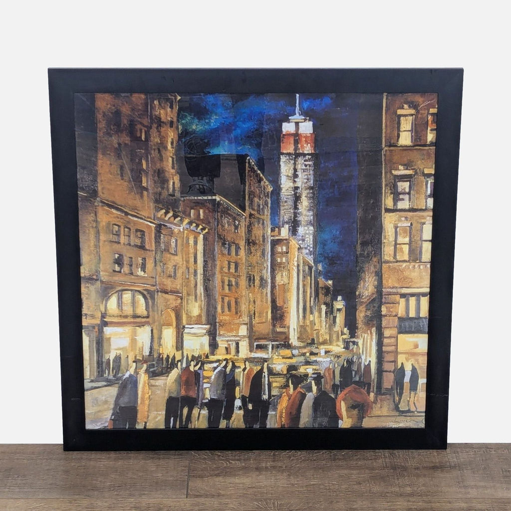 Framed Impressionism art print of New York with bustling city scene.