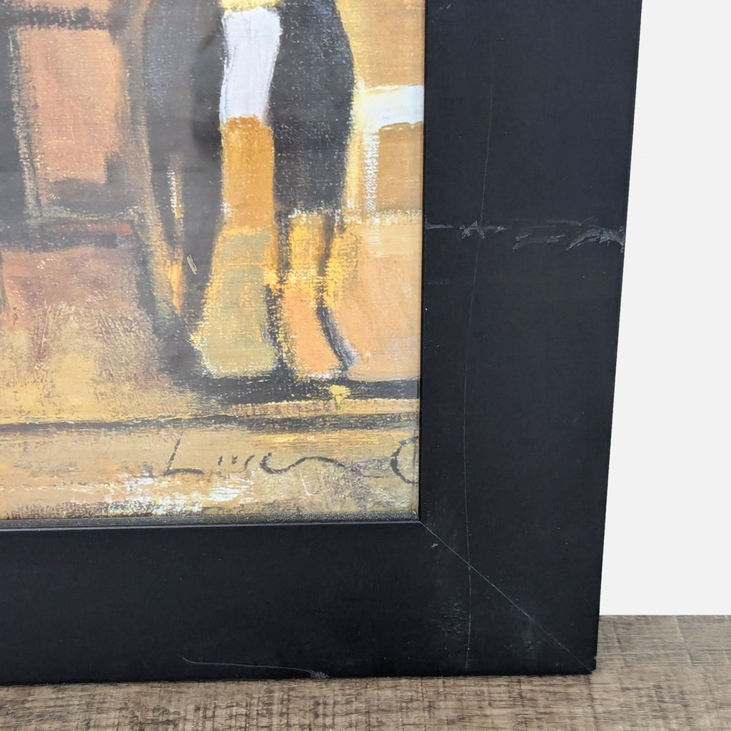 Close-up of framed art print showing detailed brushwork and signature.