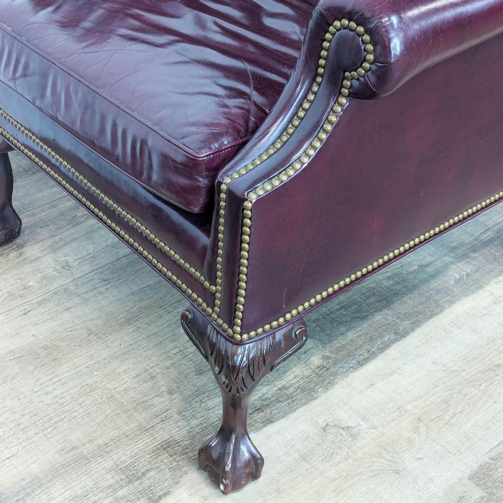 Hancock & Moore Chippendale Leather Library Club Wingback Arm Chair Ottoman