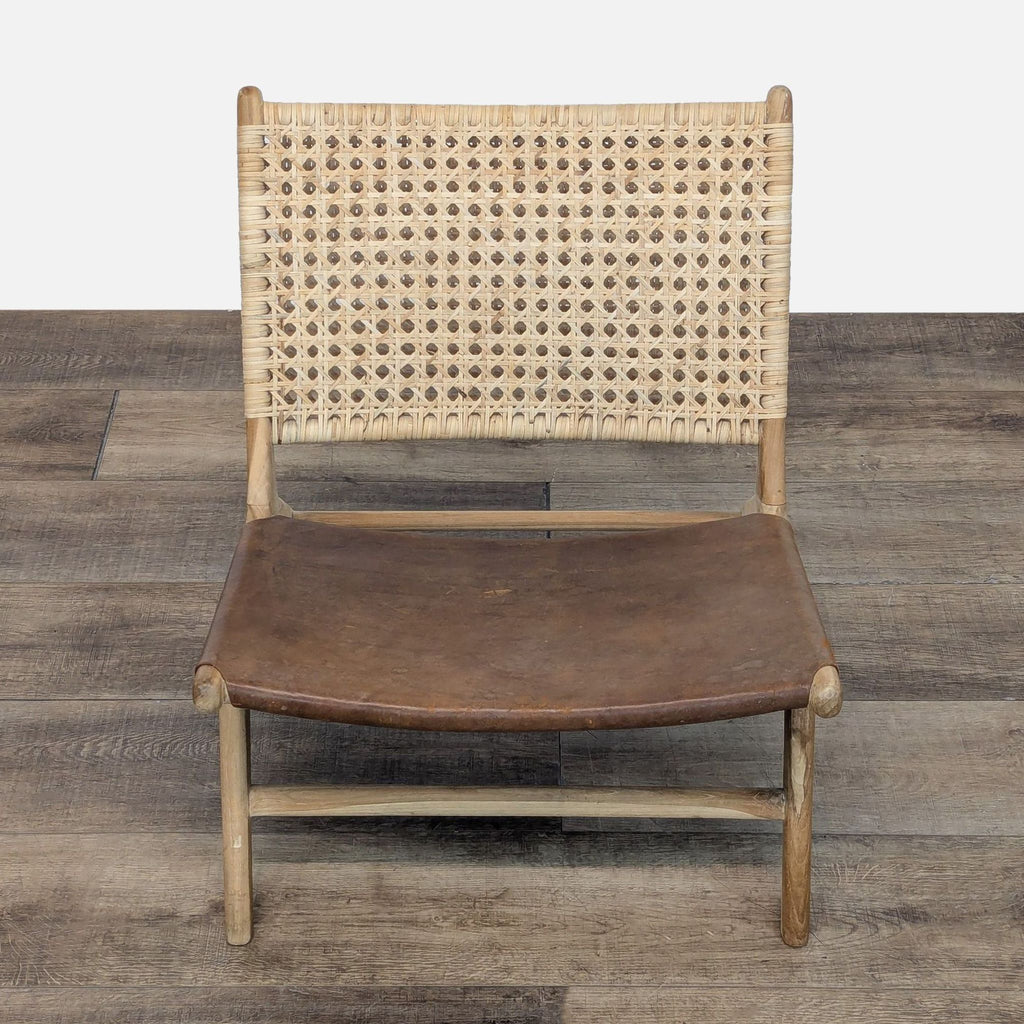Denpasar Furniture Workshop Mid-Century Style Leather and Rattan Lounge Chair