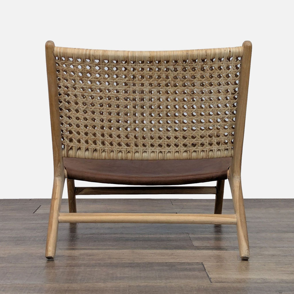 Denpasar Furniture Workshop Mid-Century Style Leather and Rattan Lounge Chair