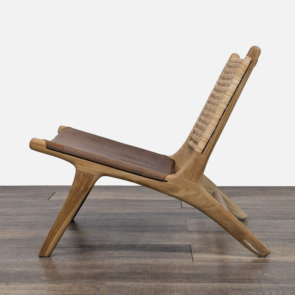 Denpasar Furniture Workshop Mid-Century Style Leather and Rattan Lounge Chair