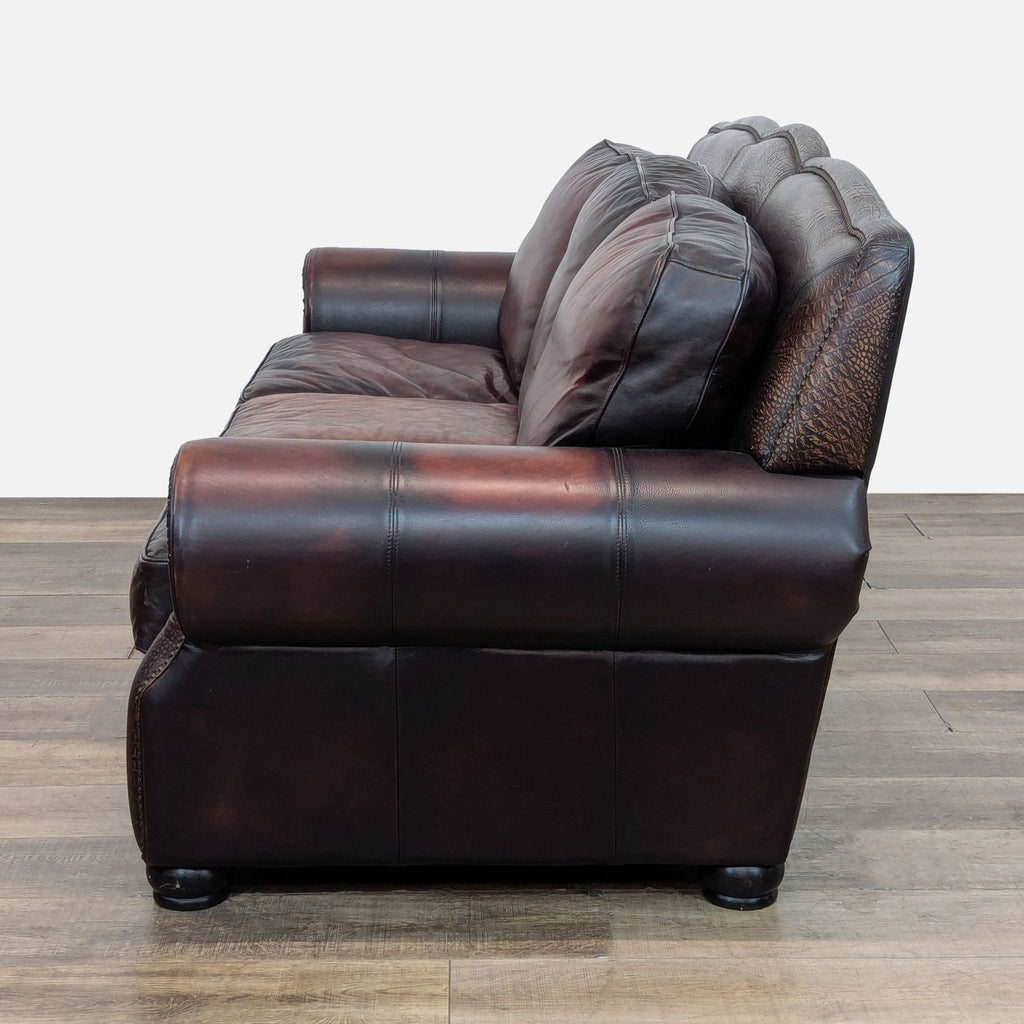 Classic Custom Brown Leather 3-Seat Sofa with Rolled Arms