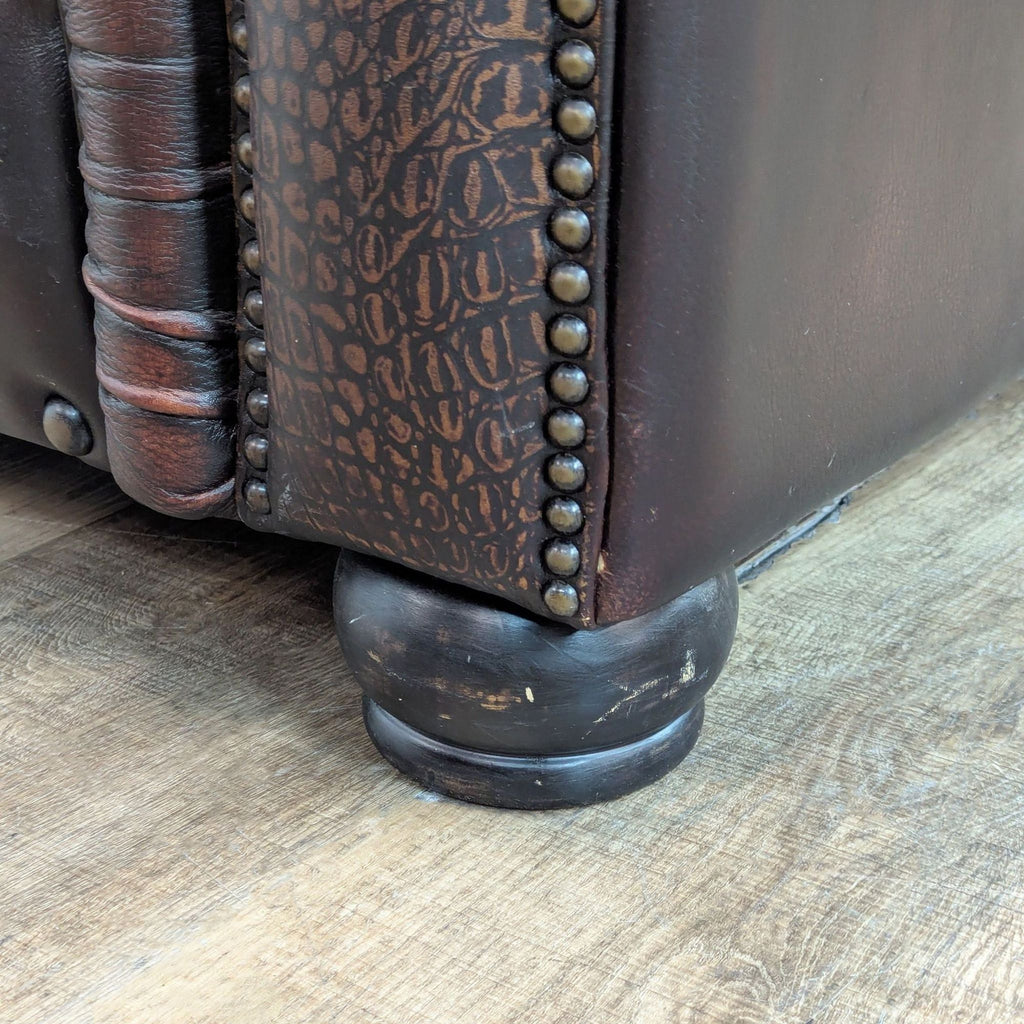 Classic Custom Brown Leather 3-Seat Sofa with Rolled Arms