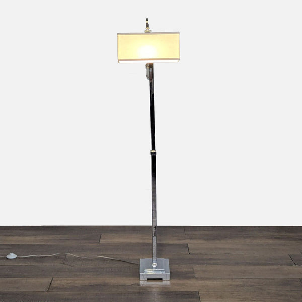 Chrome floor lamp with crystal accents and off-white linen shade.