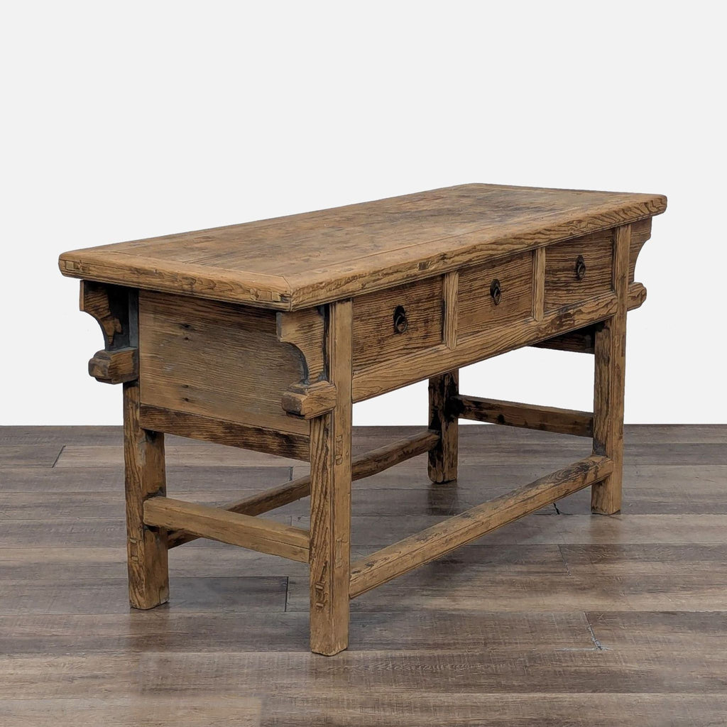 Rustic Reclaimed Wood Three Drawer Console Table
