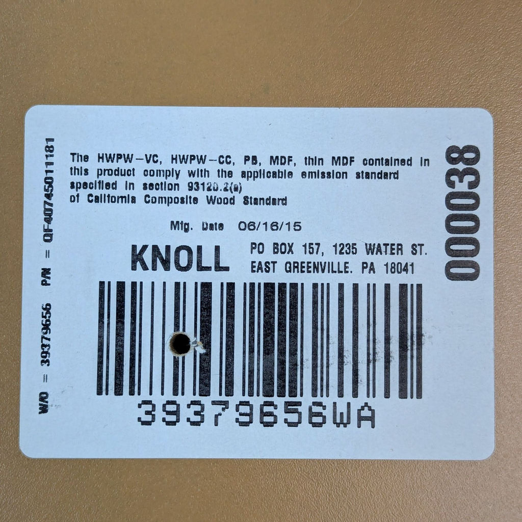 Product label with manufacturing details and barcode.