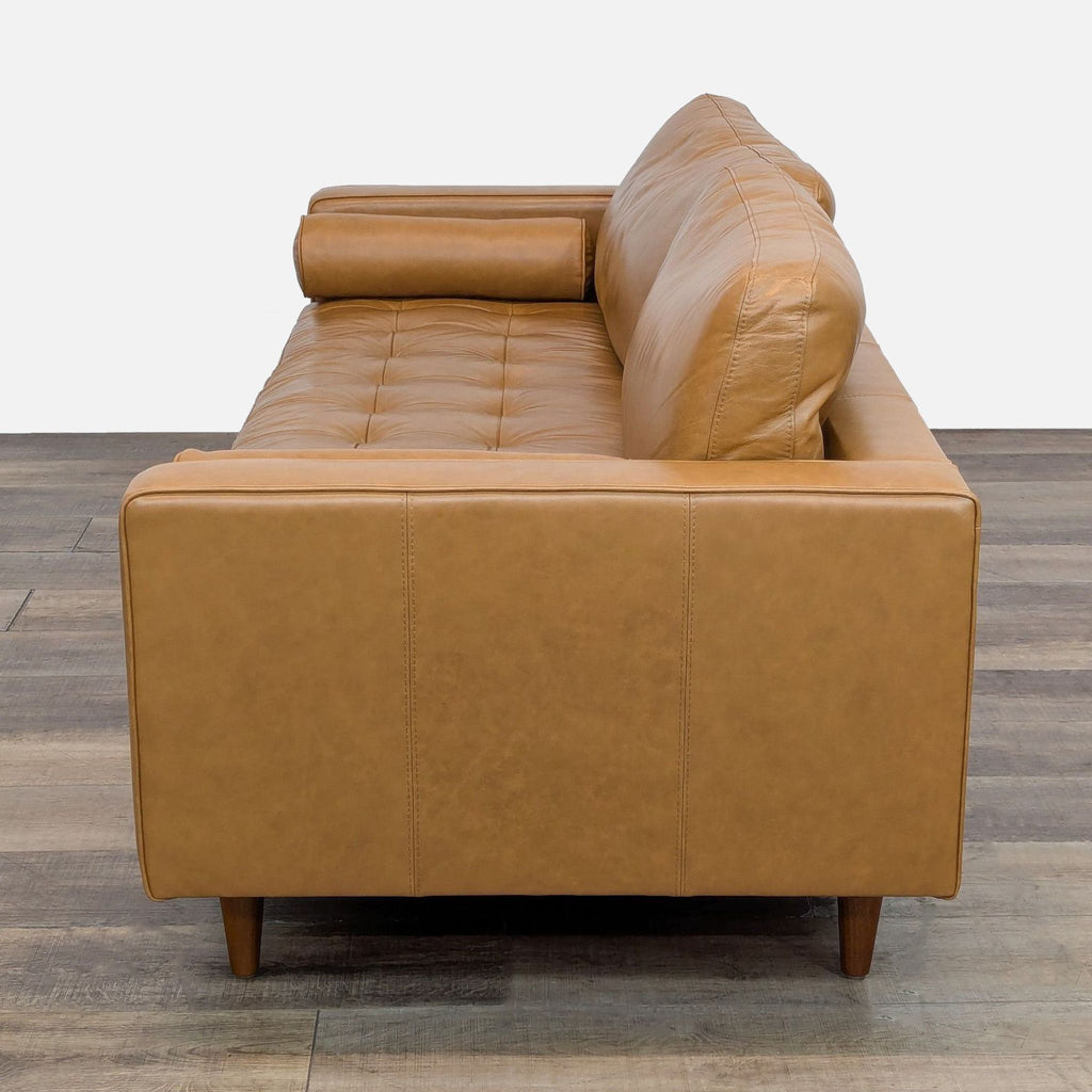 Living Spaces Lukas Mid-Century Modern Faux Leather Sofa