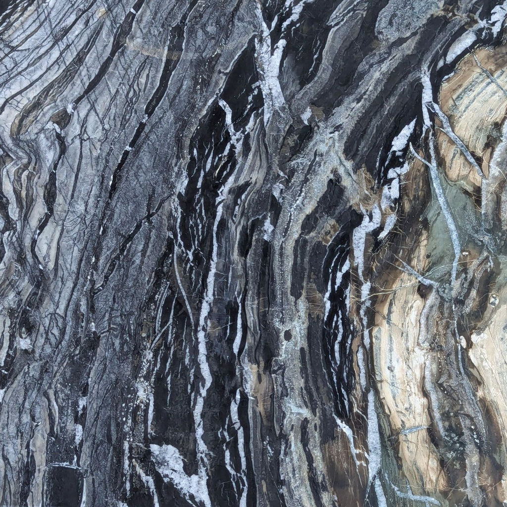 Close-up of black wood vein marble pattern.