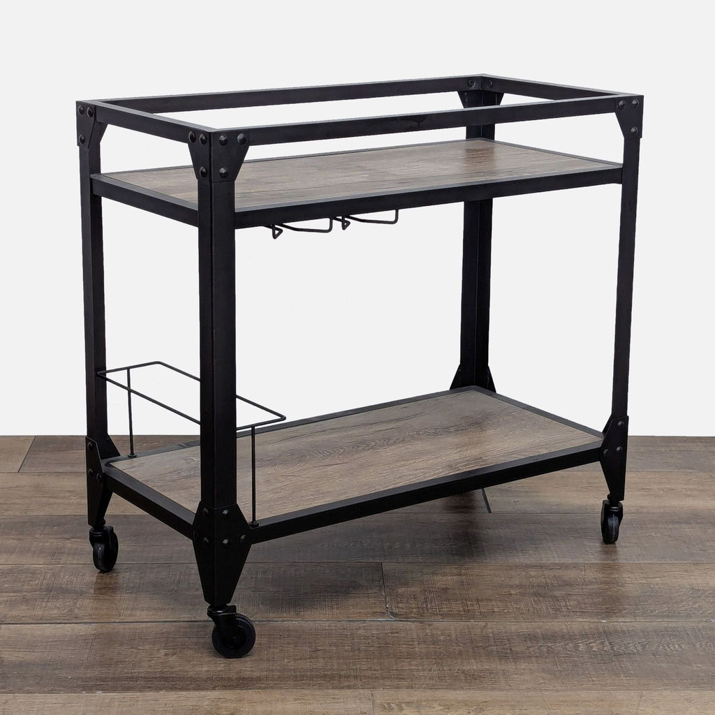 Rolling bar cart with stemware and bottle storage, designed by Trent Austin Design.