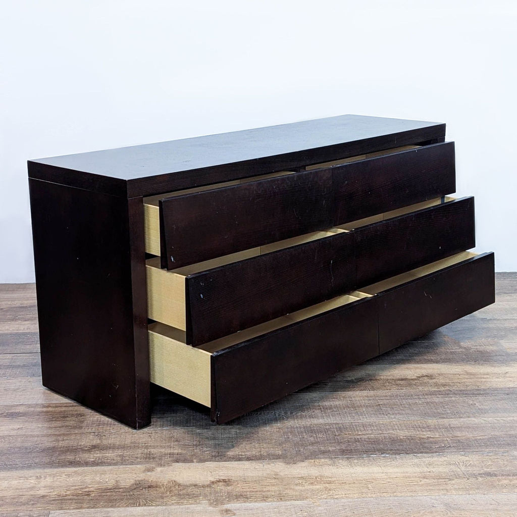 Ethan Allen dresser featuring 6 drawers with a rich, dark finish.