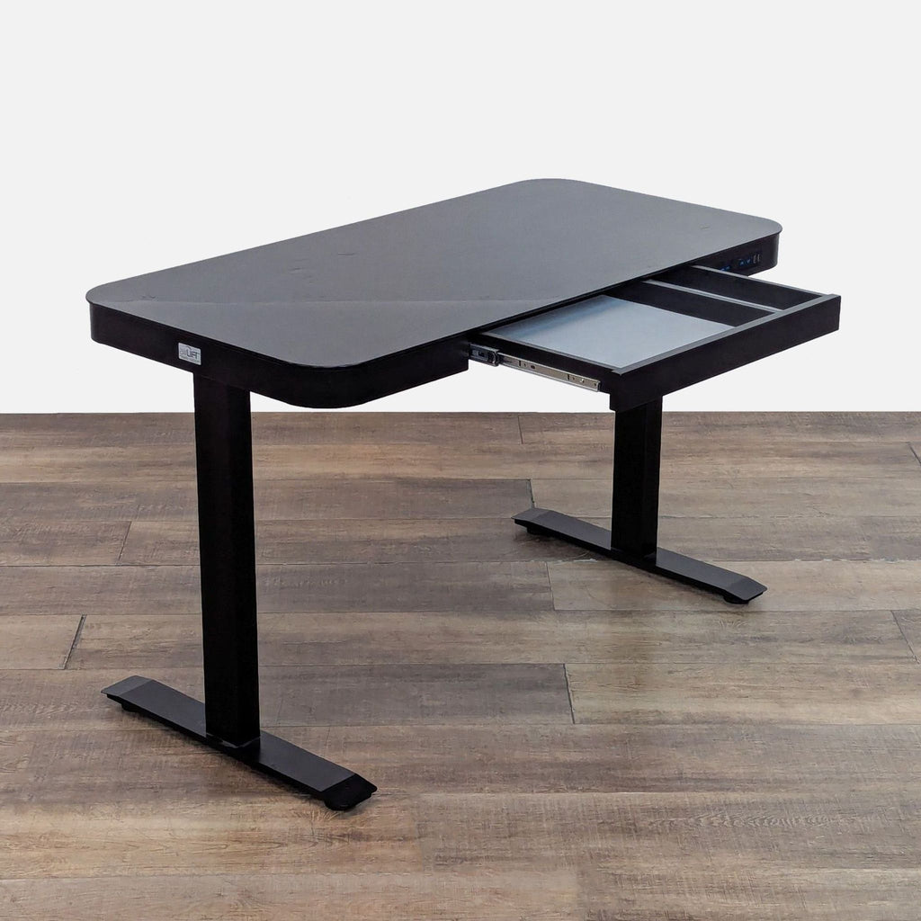 Sleek desk featuring a drawer with non-slip liner and dual USB ports.