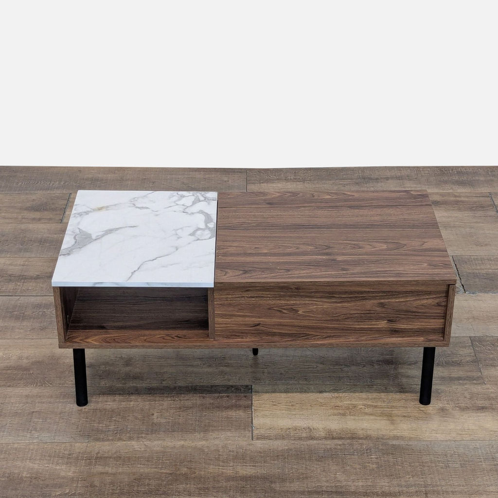 Faux Marble & Wood Veneer Lift-Top Coffee Table