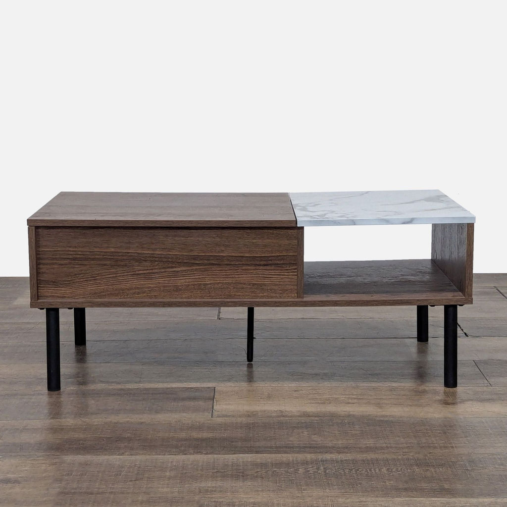 Faux Marble & Wood Veneer Lift-Top Coffee Table