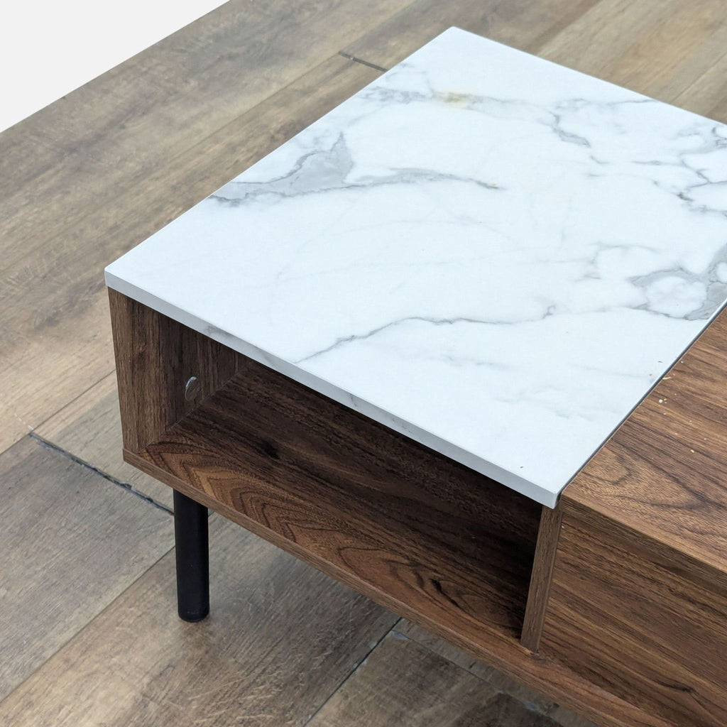 Faux Marble & Wood Veneer Lift-Top Coffee Table