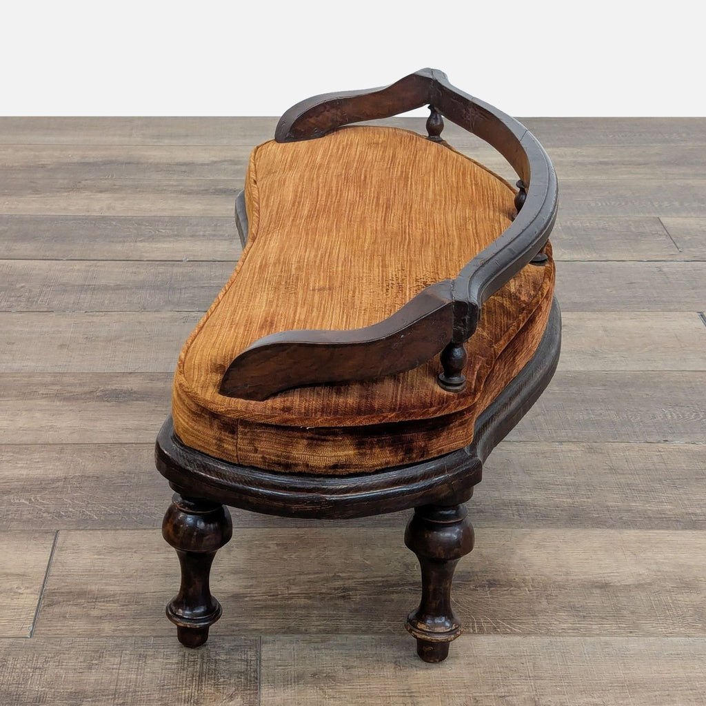 Antique Wood Bench with Velvet Cushion