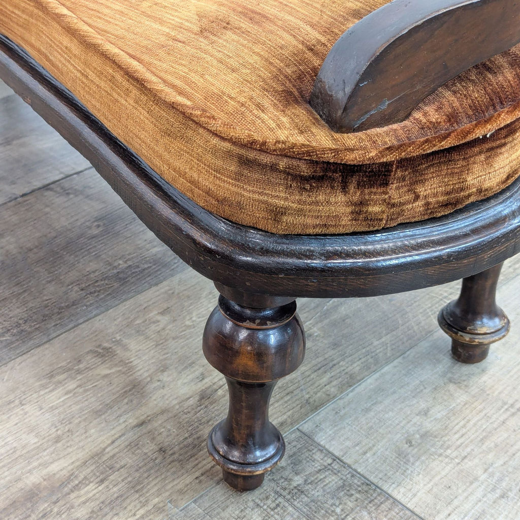 Antique Wood Bench with Velvet Cushion