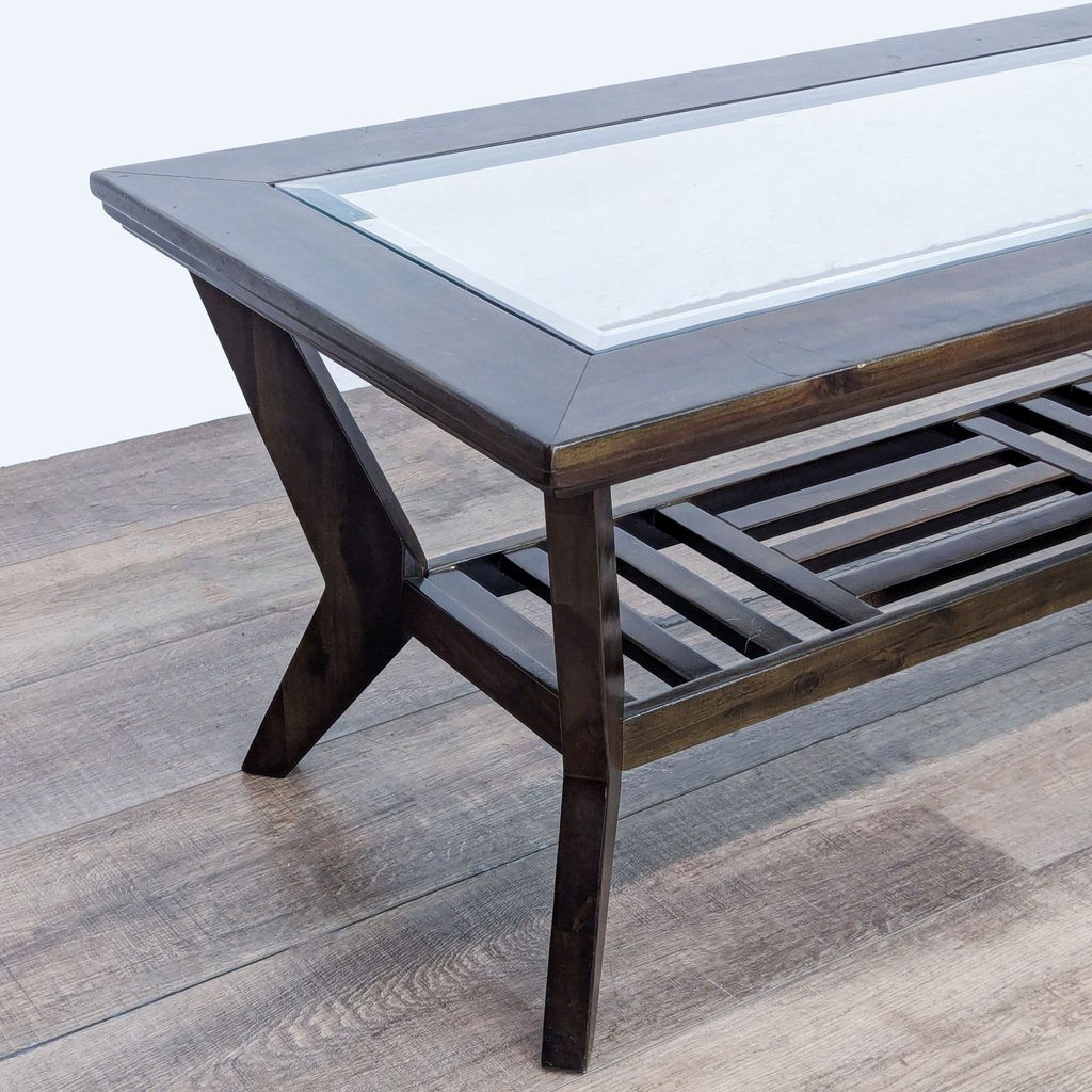 Glass Top Coffee Table with Slatted Shelf