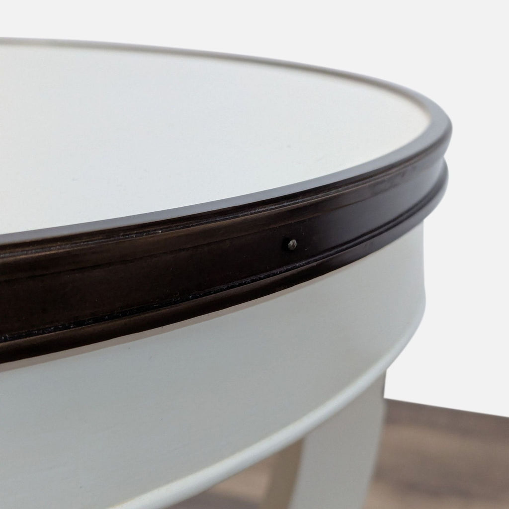 Close-up of the table edge showing dark trim detail.