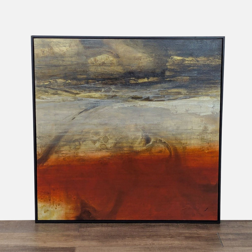 Abstract painting with earth tones in a black frame, titled by Reperch.  