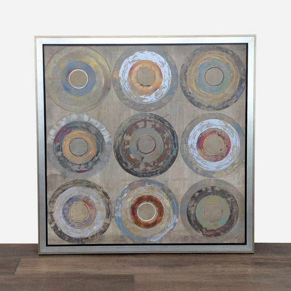 1. Abstract circles print on canvas, framed from Reperch, showcasing a colorful pattern.
