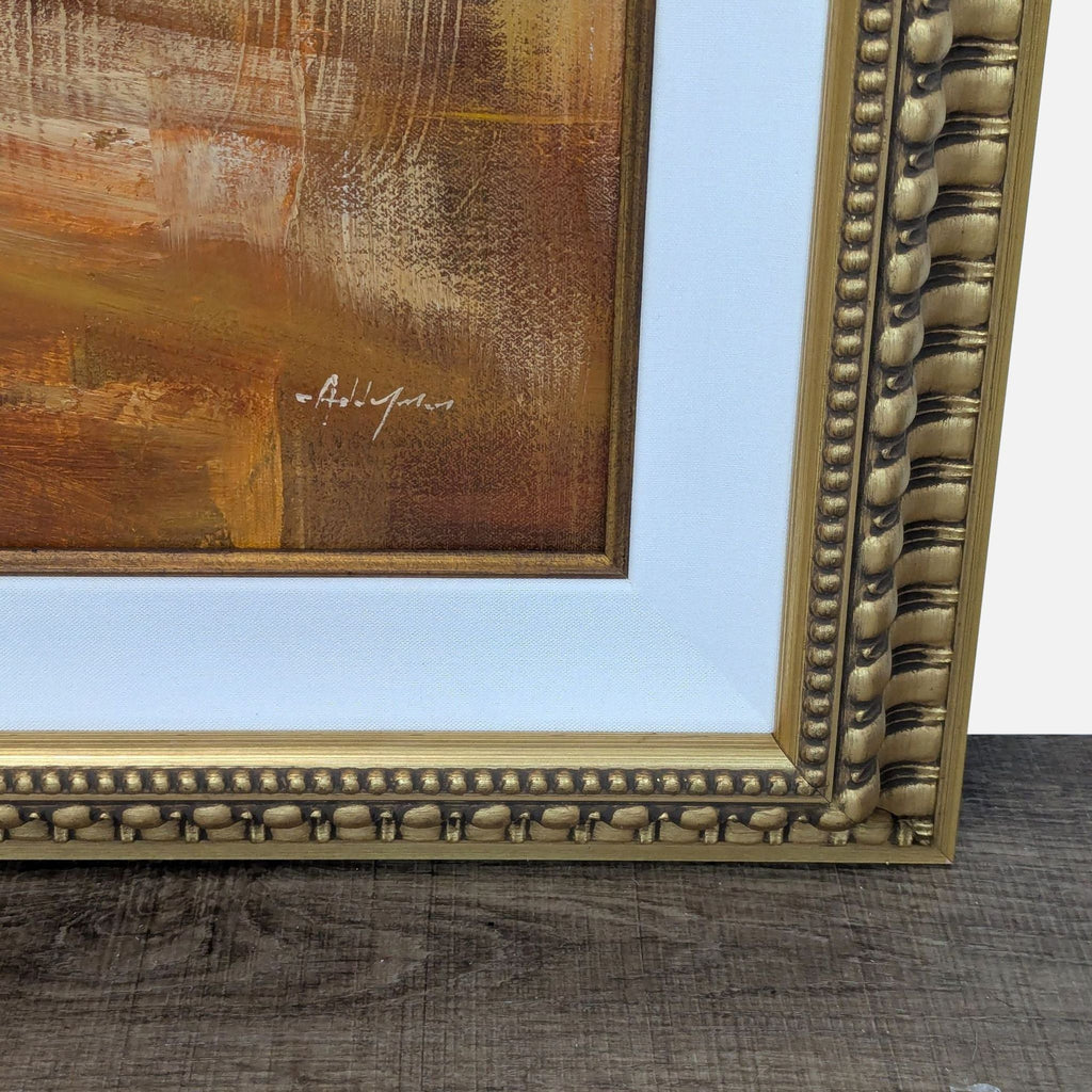 Close-up of the floral art print's frame and signature, showcasing intricate design by Simon Addyman.