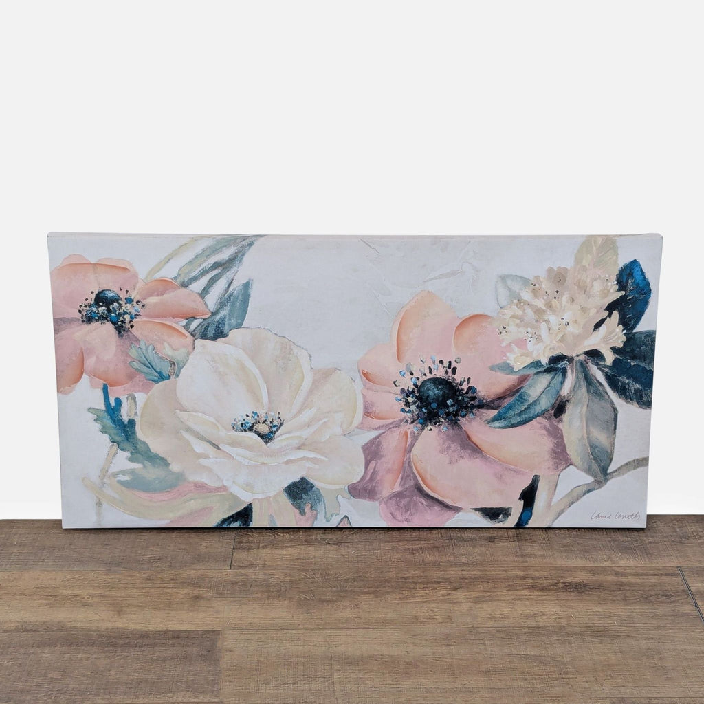 Floral painting in pastel colors on canvas by Reperch.