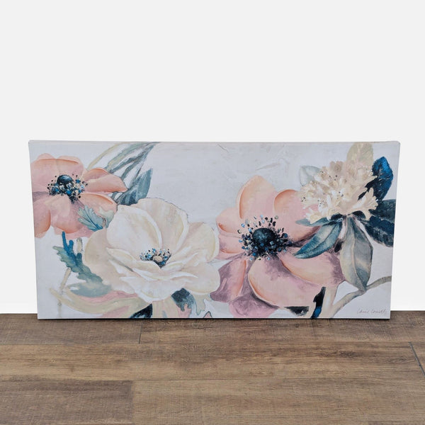 Floral painting in pastel colors on canvas by Reperch.