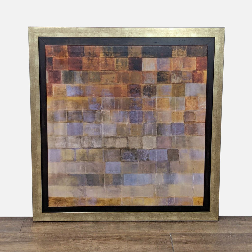 Abstract giclée print titled "Warmth" by Volk, framed on canvas.