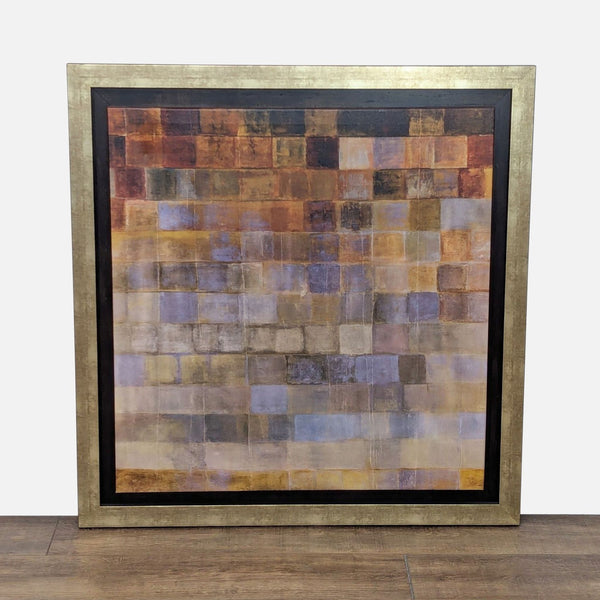 Abstract giclée print titled "Warmth" by Volk, framed on canvas.