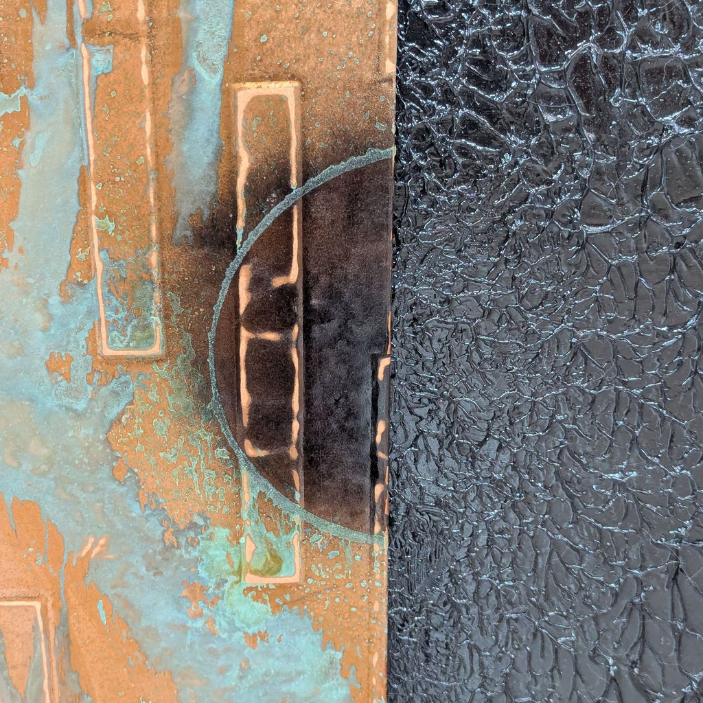 Close-up of textured abstract elements in copper and black.