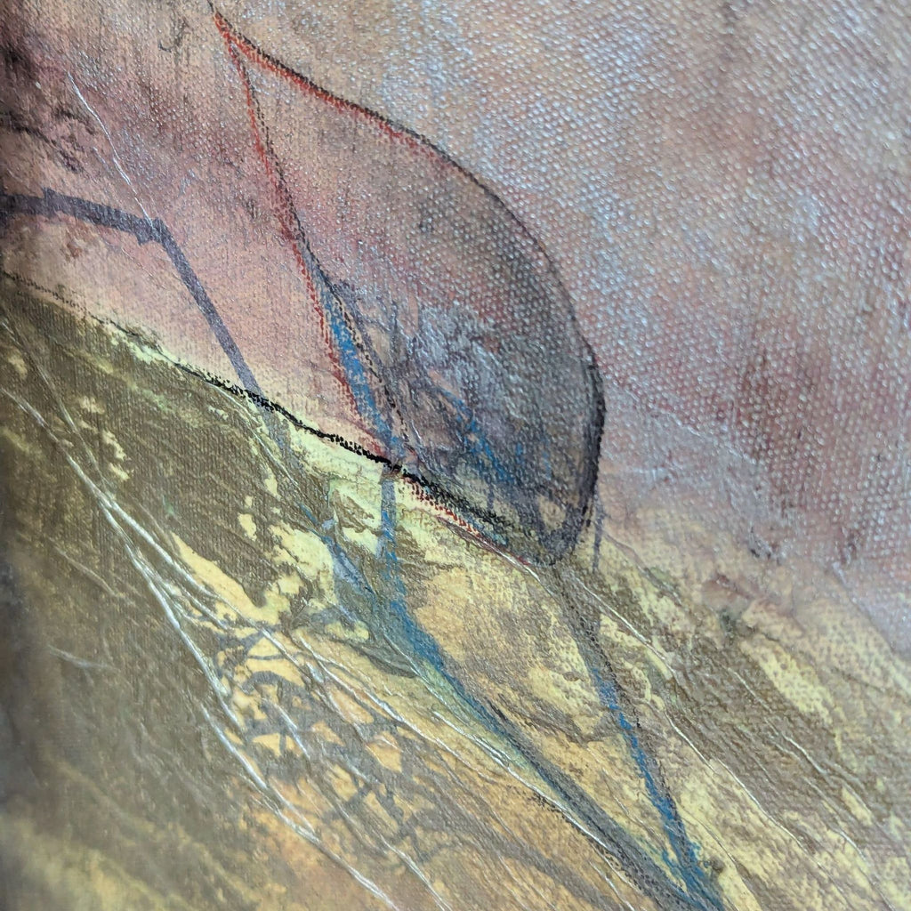 Close-up of abstract canvas showing intricate textures and color blending.