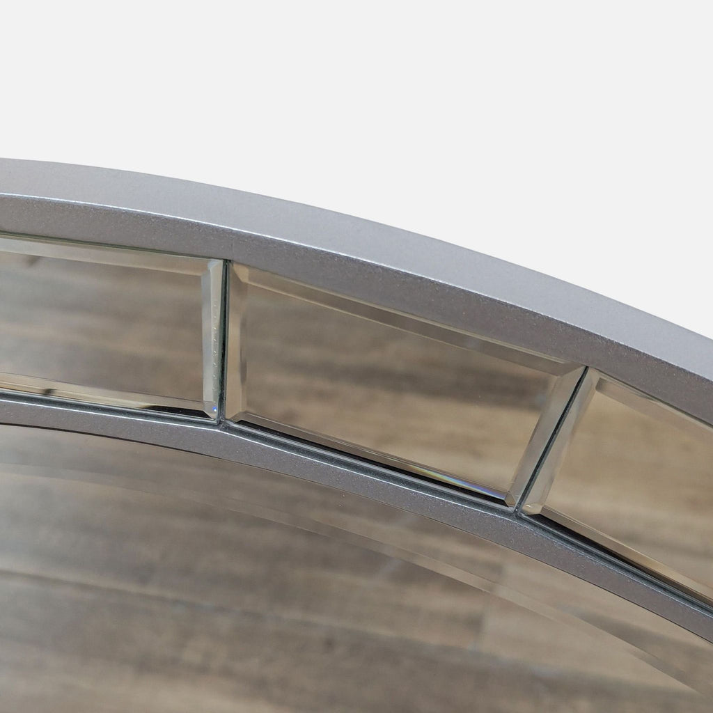 Close-up of a Possini mirror’s beveled edge showcasing detailed workmanship and reflective surface.