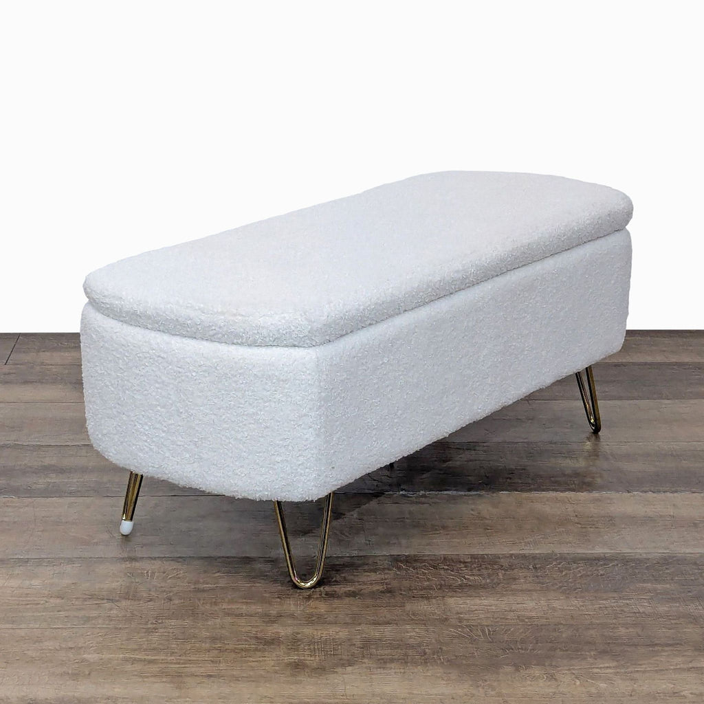 Storage Ottoman with Gold Hairpin Legs