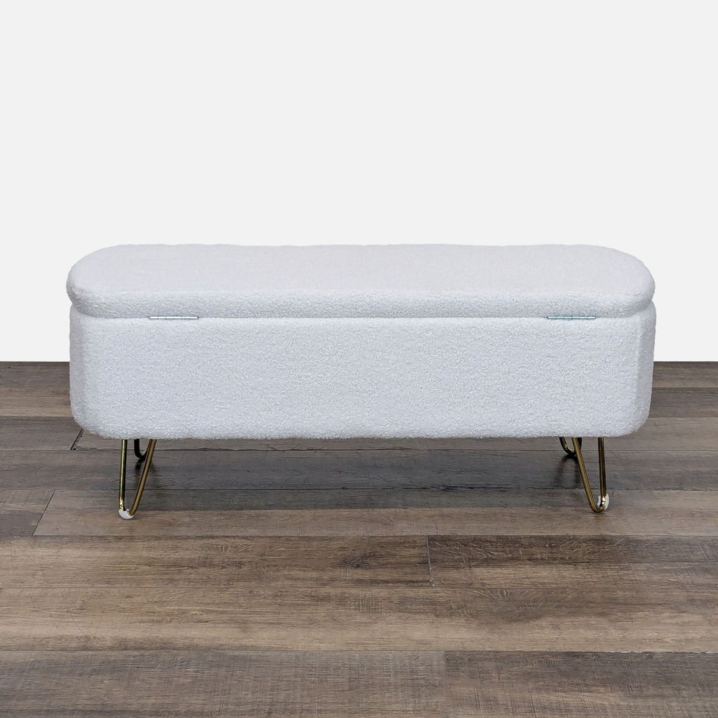 Storage Ottoman with Gold Hairpin Legs