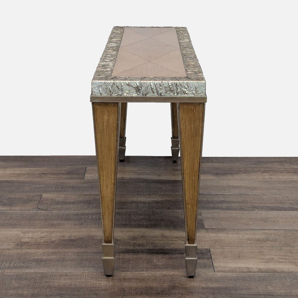 Wood Console Table with Metal Trim