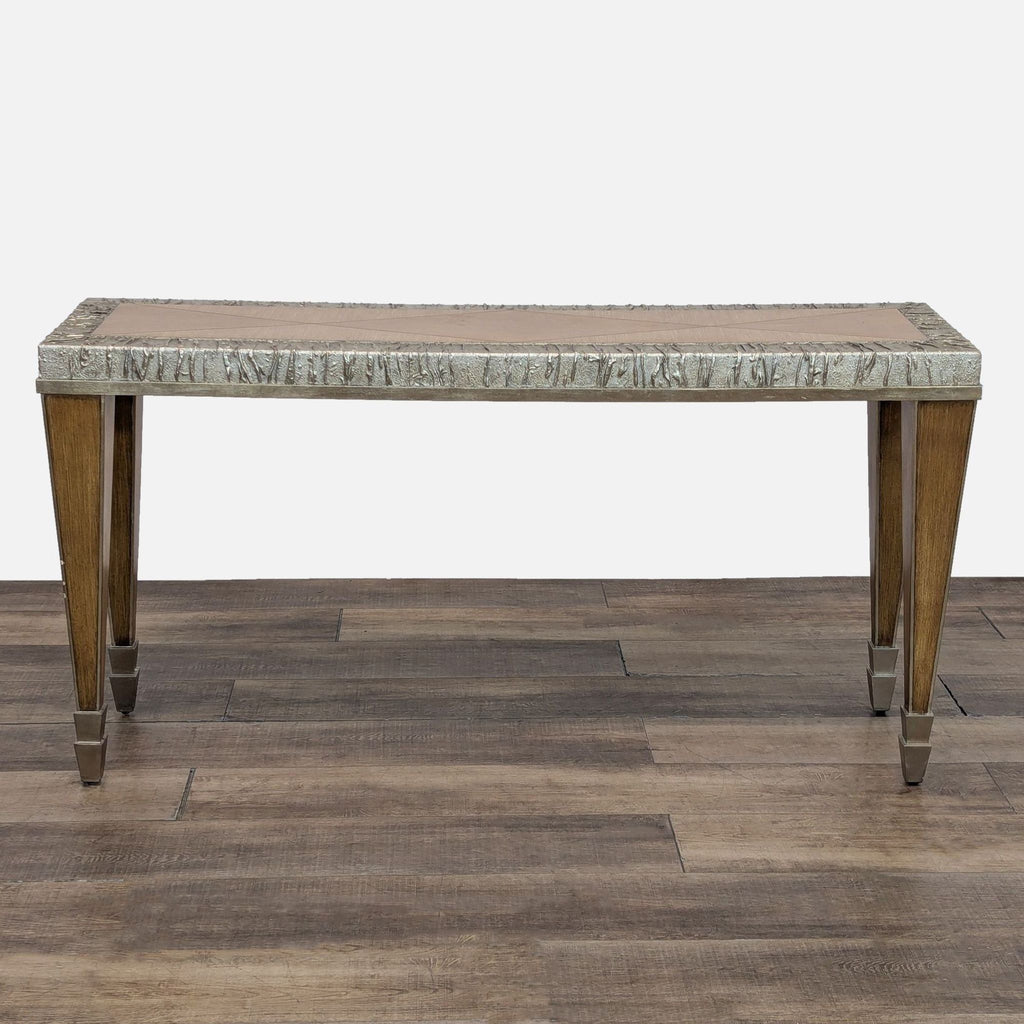 Wood Console Table with Metal Trim
